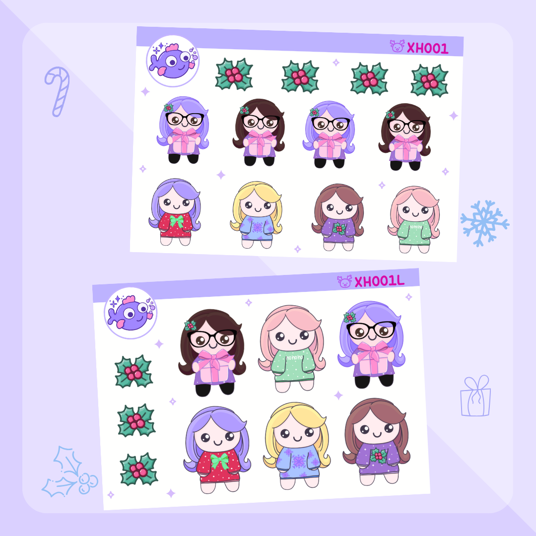 Holly Christmas Jumpers - mini & large deco - 2 x A7 sticker sheets