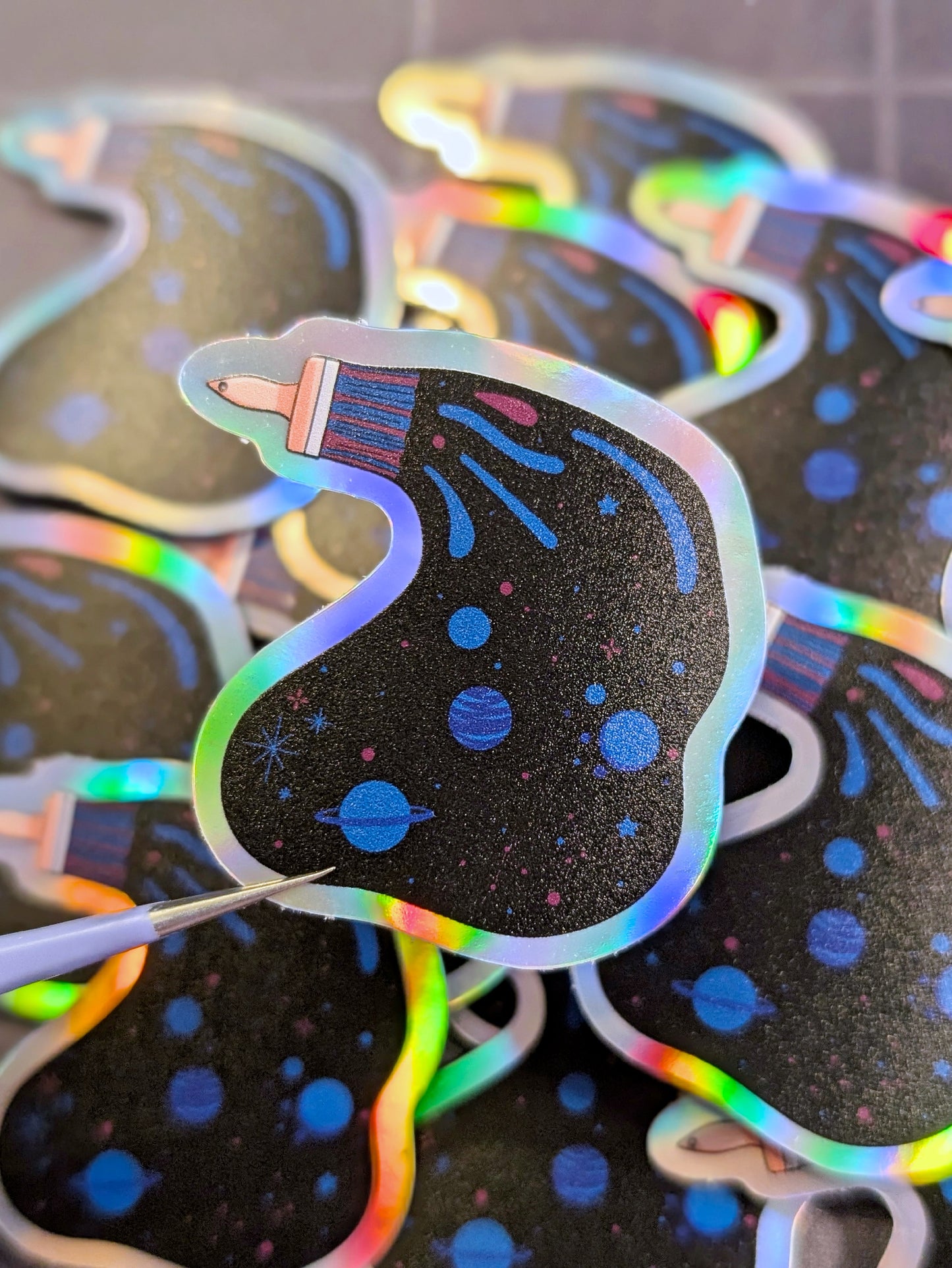 Paint Spill Dark Cosmos - holographic sticker