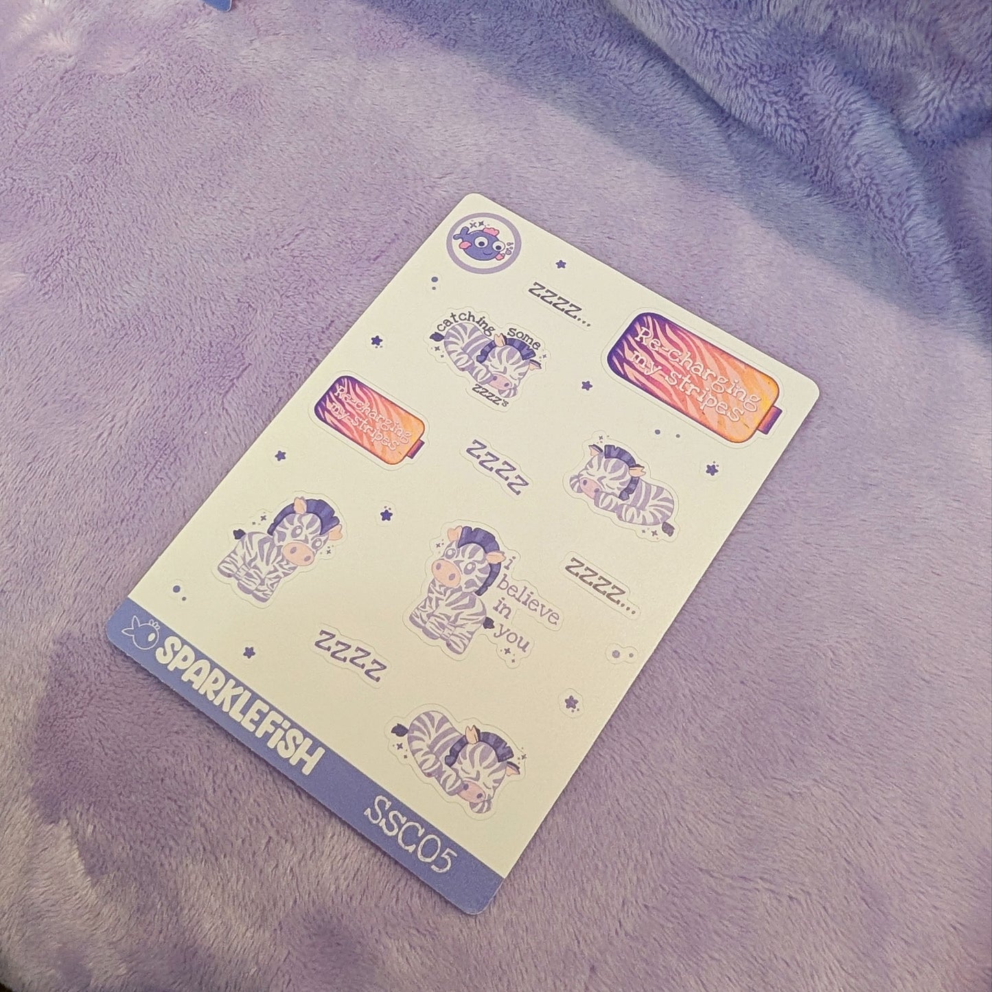Snoozy Zebra Recharge Zzz - Vinyl Sticker Sheet