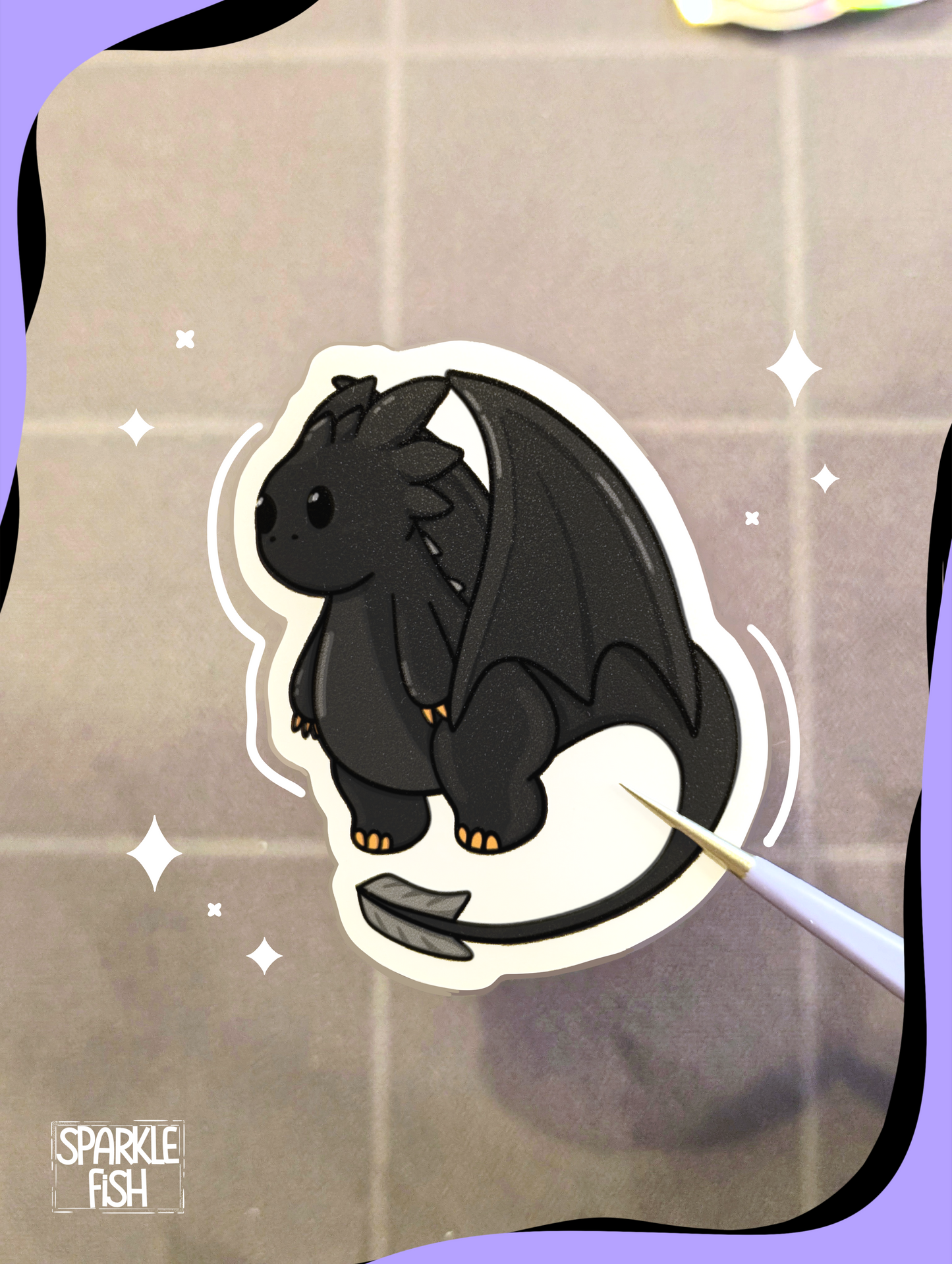 Kawaii Style Black Dragon - Clear Waterproof Sticker