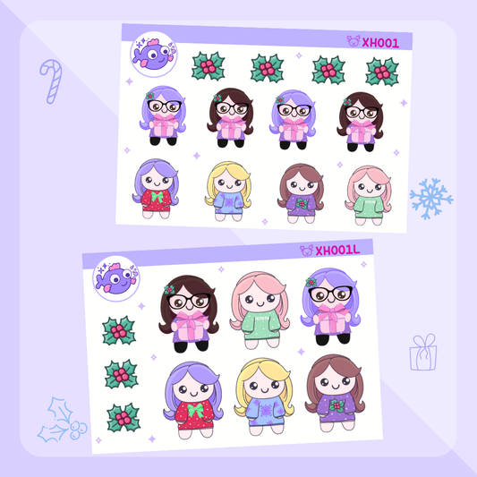 Holly Christmas Jumpers - mini & large deco - 2 x A7 sticker sheets