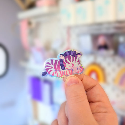 Cosy Sleeping Zebra Glitter Sticker