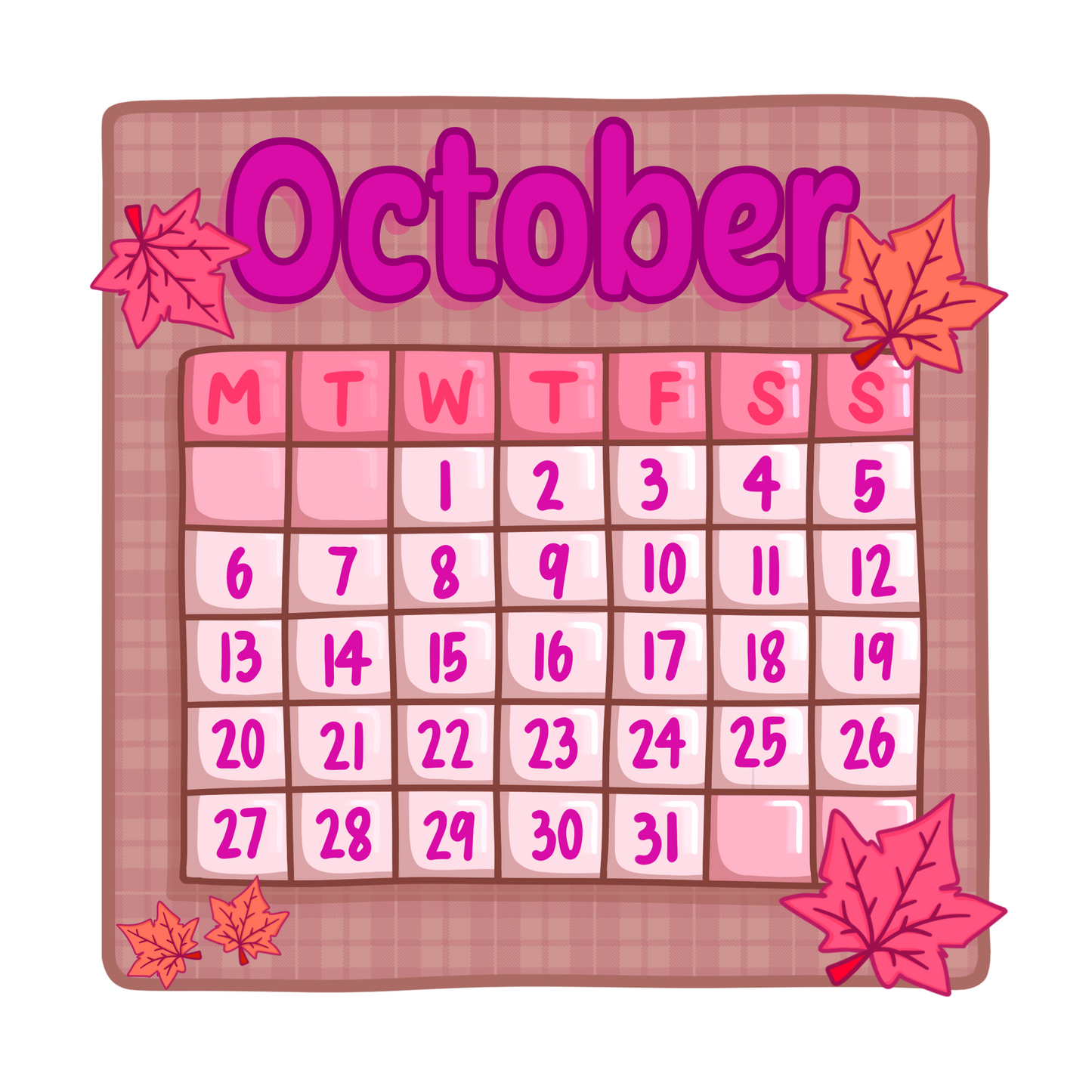 Calendar - Frosted Clear Waterproof Sticker