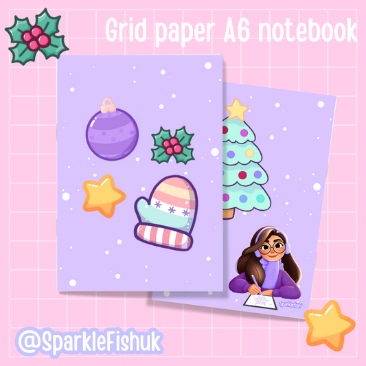 Kawaii Festive Grid style A6 Notebook 🎄