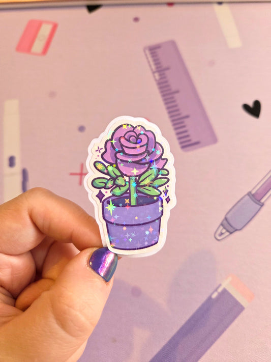 Purple Flower - Glossy Glitter Sticker