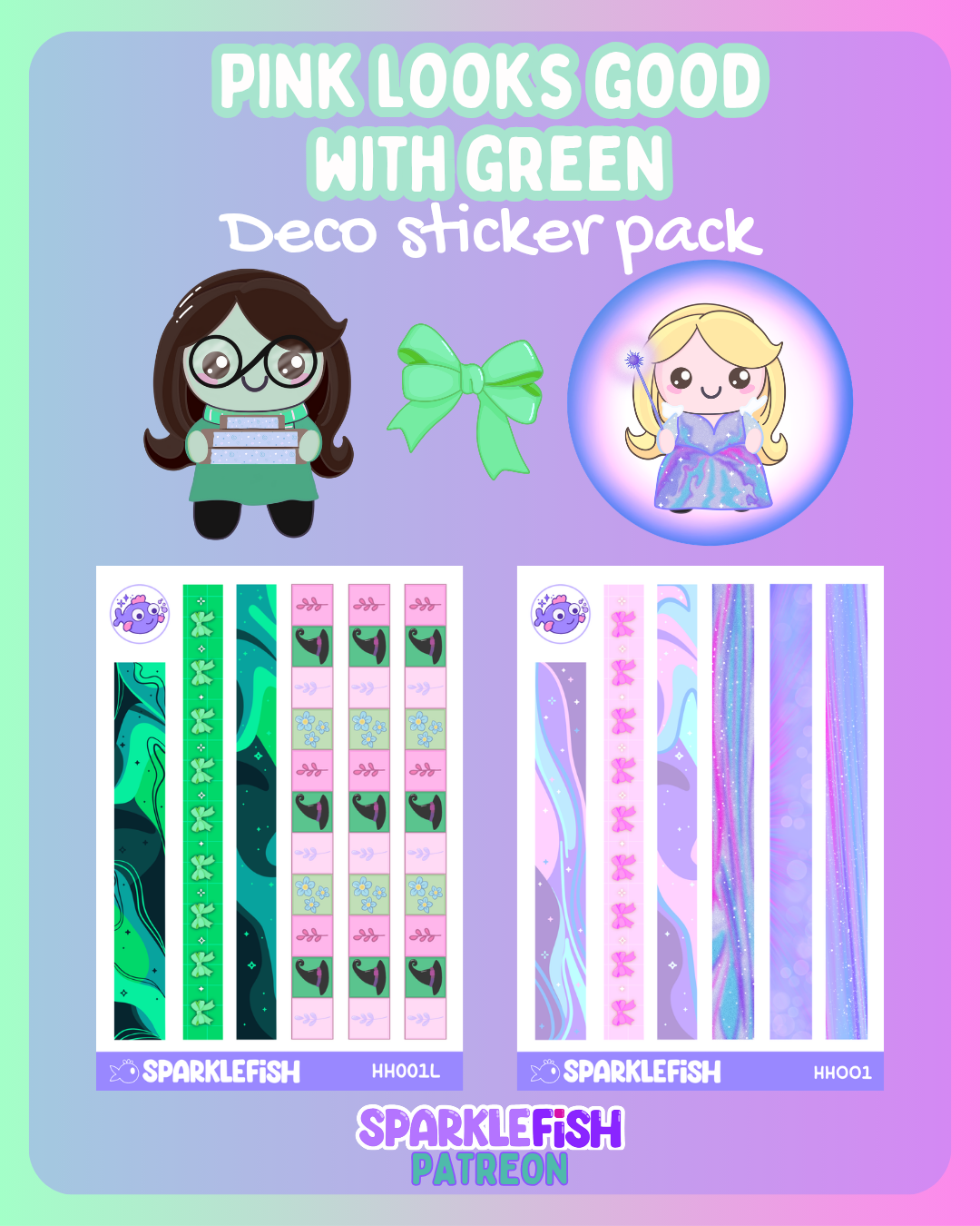 Pink looks good with Green - sticker pack with special washi paper strips